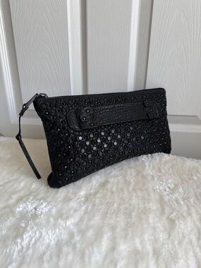 She+Lo Next Chapter Black Distressed 100% Leather Studded Clutch Purse